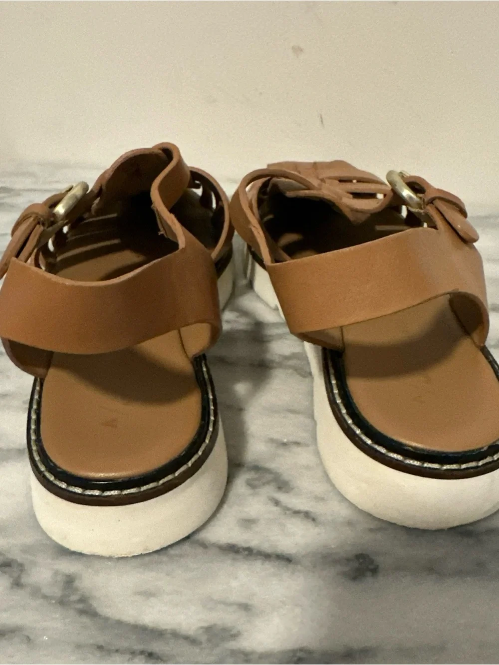 Anthropologie Women's Tan Leather Slingback Fisherman Sandals Sz 41